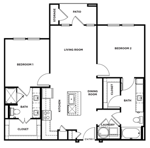 B1 - Two Bedroom / Two Bath - 1,000 Sq.Ft.*