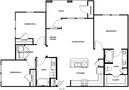 C1 - Three Bedroom / Two Bath - 1,240 Sq.Ft.*
